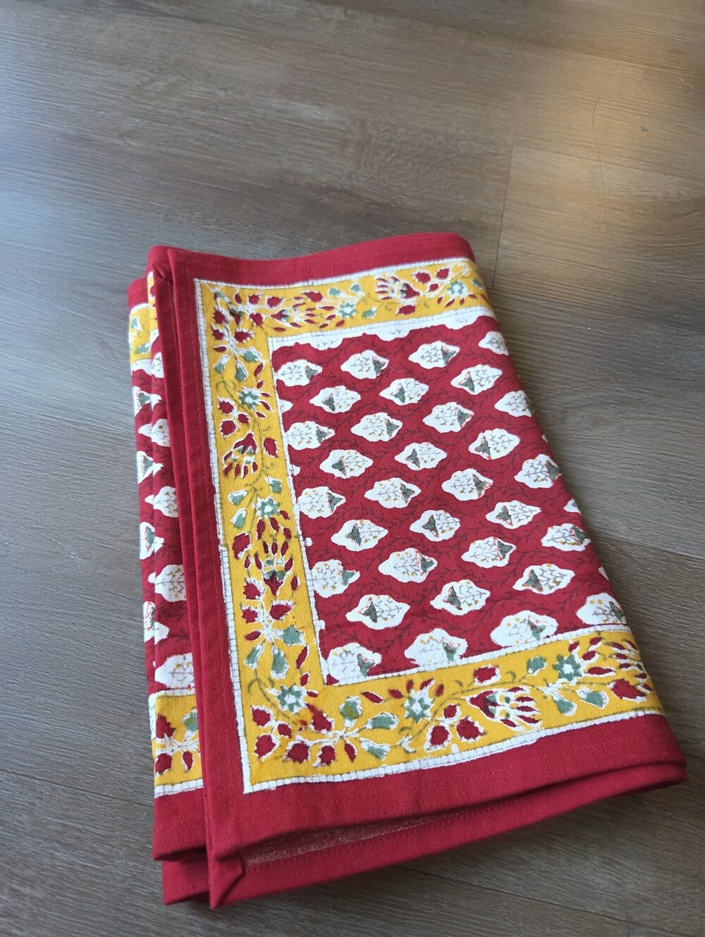 Petal Pushing Hand Printed 100% Cotton Red and Yellow Floral Table Runner